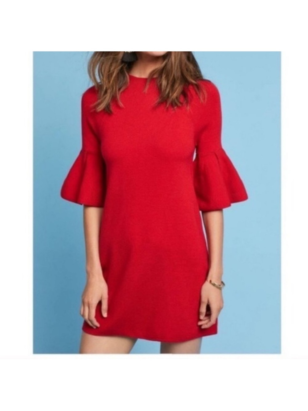 Anthro Moth Red Chester Bell Sleeve Sweater Dress XS